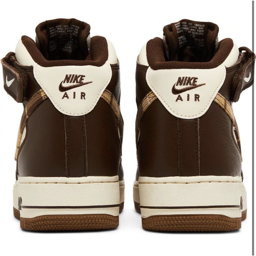 Nike Air Force 1 Mid Brown Plaid 2023 Boys Sneakers Basketball Shoes - Picture 3 of 8
